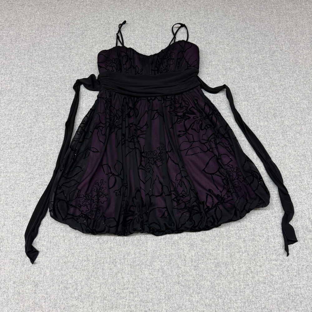 Speechless | Cocktail Dress | Large | Black Purple |Velvet Floral Bubble Hem New